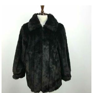 Dennis Basso Faux Fur XS Coat Mid Length Zip Front